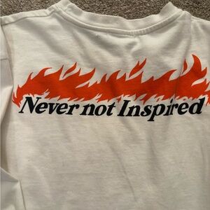 Zara White Graphic Tee with Orange Flame "Never not Inspired" size s